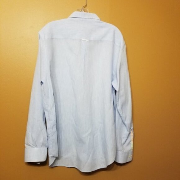 MINE | Men's Blue Multicolored Placket 100% Linen Button-Down Shirt (Size Large) - Picture 11 of 12